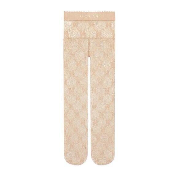 NWT Gucci GG Monogram Tights - Woman Beige M Lurex Champagne 100% Authentic - Picture 2 of 6